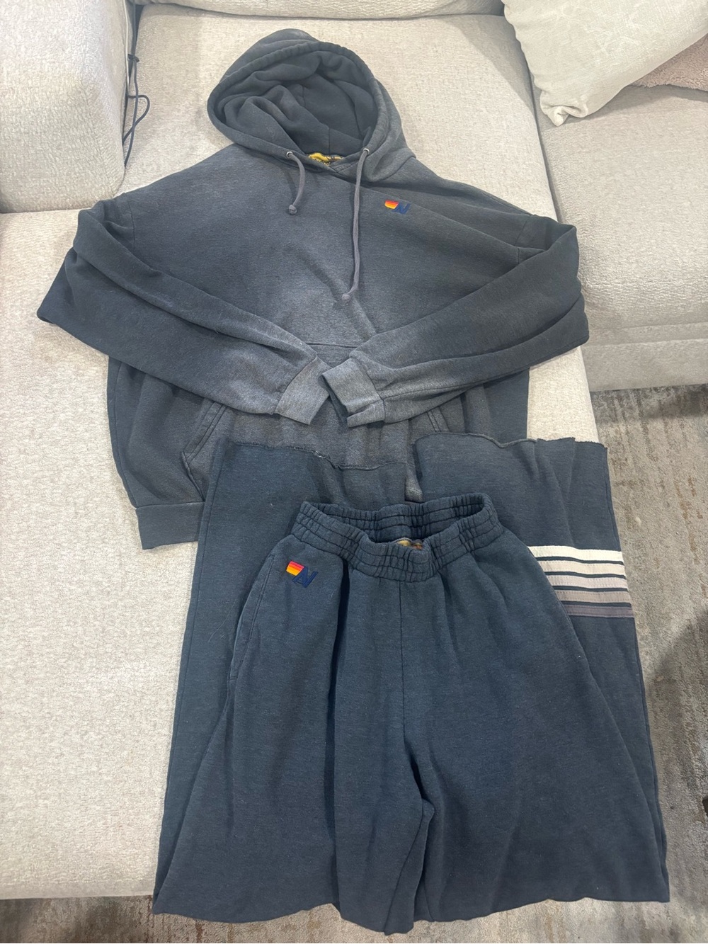 Aviator Nation Charcoal Black Hoodie and Sweatpants Set with Multicolor Logo